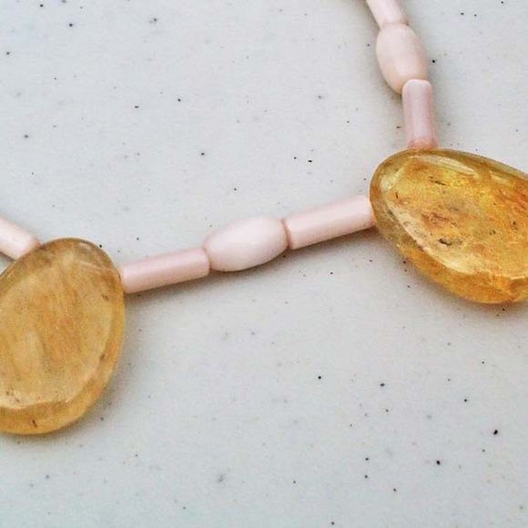 HONEY QUARTZ LARGE DROPS WITH CATS EYE BEADS NECKLACE, 20 INCHES, LIGHT HONEY - Picture 1 of 2